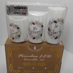 Flameless set of 3 LED candles wreath decal 6 hour timer three various sizes